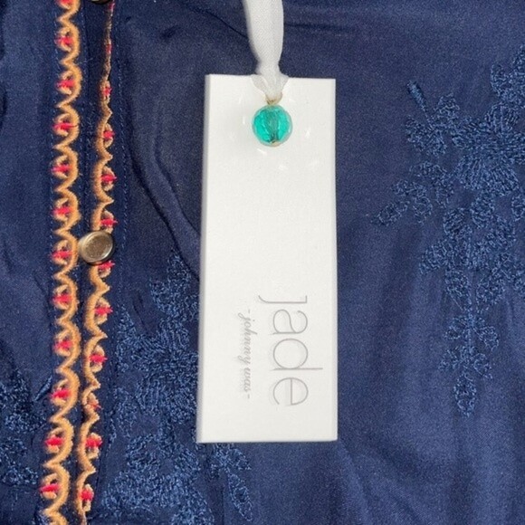Jade by Johnny Was Sapphire Blue Maxi Dress Embroidered Button Womens Size Small - Picture 6 of 11